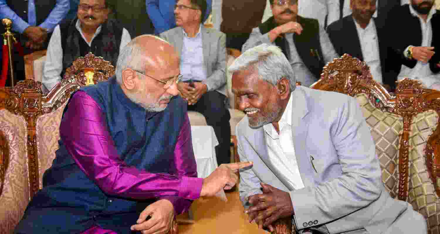 CM Champai Soren and Governor CP Radhakrishnan engaged in a conversation at the cabinet oath-taking program. CM Champai Soren and Governor CP Radhakrishnan engaged in a conversation at the cabinet oath-taking program.