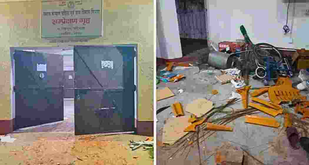 The broken gate (L) and the damaged interiors of the correctional home in Chaibasa, Jharkhand, after 21 juvenile inmates attacked guards, vandalised property, and escaped. The broken gate (L) and the damaged interiors of the correctional home in Chaibasa, Jharkhand, after 21 juvenile inmates attacked guards, vandalised property, and escaped.