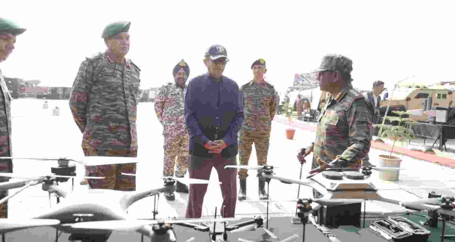 Defence Secretary Rajesh Kumar Singh visited forward areas in Bhuj, reviewed joint surveillance, Exercise TATRAKSHA, and new-generation weapon systems. Defence Secretary Rajesh Kumar Singh visited forward areas in Bhuj, reviewed joint surveillance, Exercise TATRAKSHA, and new-generation weapon systems.