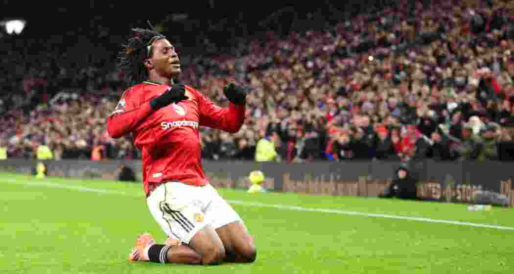 Manchester United's Patrick Dorgu, celebrates after scoring the opening goal during the English Premier League soccer match between Manchester United and Newcastle in Manchester, England on Friday. Manchester United's Patrick Dorgu, celebrates after scoring the opening goal during the English Premier League soccer match between Manchester United and Newcastle in Manchester, England on Friday.
