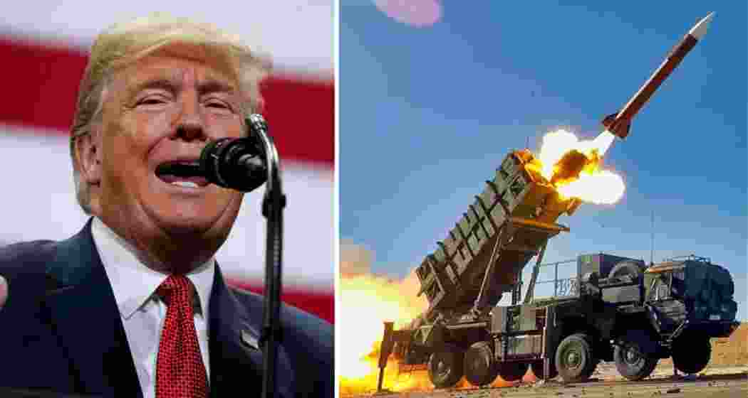 US President Donald Trump (L) during a press briefing; Patriot missile defence system seen in action (R). US President Donald Trump (L) during a press briefing; Patriot missile defence system seen in action (R).