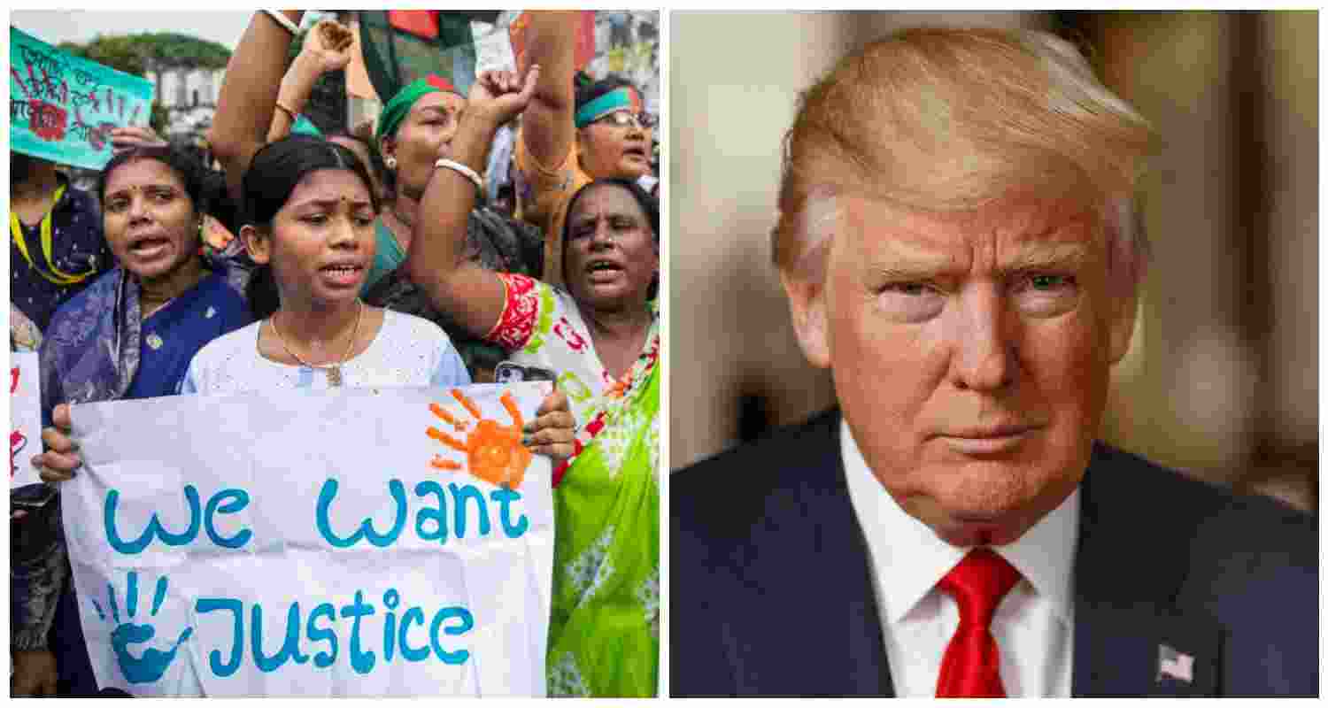 Scenes from protests in Bangladesh (L) highlight escalating minority persecution, while US President-elect Donald Trump (R) has been urged to intervene in the crisis. Scenes from protests in Bangladesh (L) highlight escalating minority persecution, while US President-elect Donald Trump (R) has been urged to intervene in the crisis.