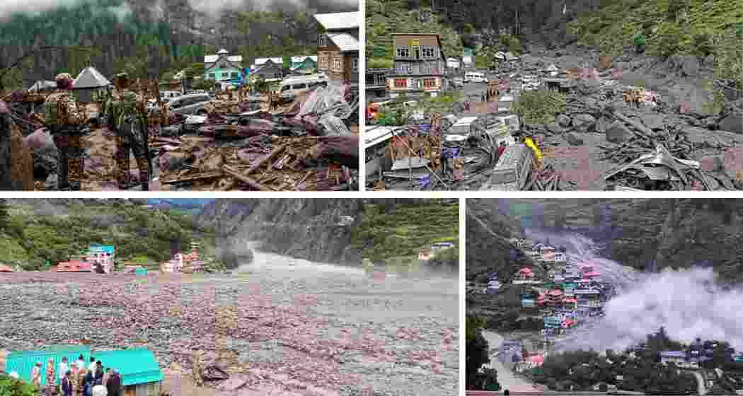 (Clockwise from top) Aftermath of flash floods in J&K’s Kishtwar and Kathua, and in Uttarakhand’s Dharali village (Clockwise from top) Aftermath of flash floods in J&K’s Kishtwar and Kathua, and in Uttarakhand’s Dharali village