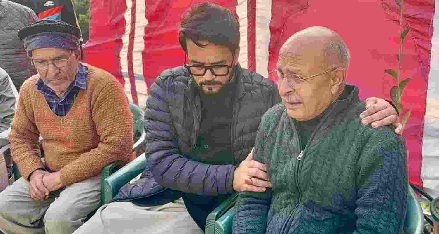 Hamirpur MP Anurag Thakur meets family members of Wing Commander Namansh Syal during his visit to late officer's ancestral village on Wednesday. Hamirpur MP Anurag Thakur meets family members of Wing Commander Namansh Syal during his visit to late officer's ancestral village on Wednesday.