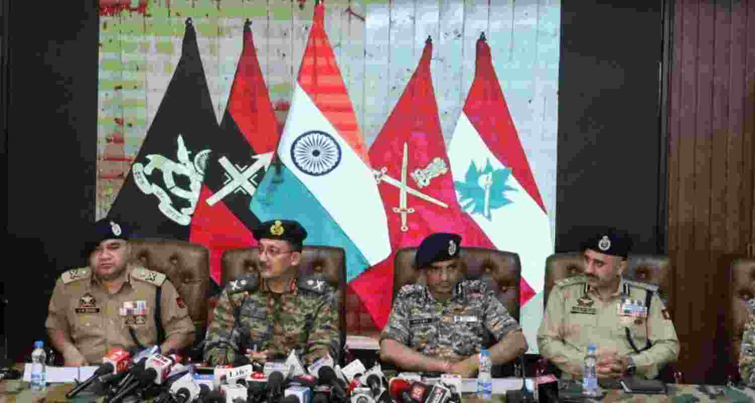 IGP of Kashmir VK Birdi along with other Army officials during a press briefing in Jammu and Kashmir. IGP of Kashmir VK Birdi along with other Army officials during a press briefing in Jammu and Kashmir.