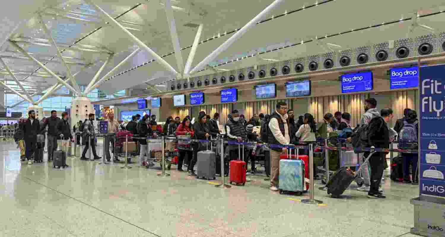Passengers at Terminal 1 (T1) of the Indira Gandhi International Airport amid improvement in services following IndiGo flight disruptions, in New Delhi, Sunday, Dec. 7, 2025. Passengers at Terminal 1 (T1) of the Indira Gandhi International Airport amid improvement in services following IndiGo flight disruptions, in New Delhi, Sunday, Dec. 7, 2025.