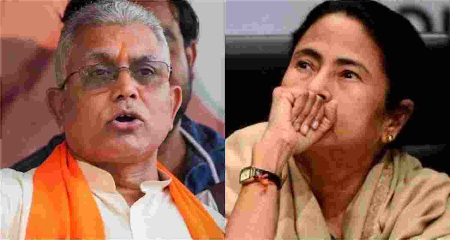 BJP's sitting MP from Medinipur constituency, Dilip Ghosh (left), West Bengal Chief Minister Mamata Banerjee (right). BJP's sitting MP from Medinipur constituency, Dilip Ghosh (left), West Bengal Chief Minister Mamata Banerjee (right).