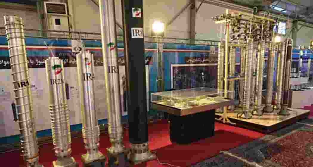 Iran's domestically built centrifuges on display at an exhibition showcasing the country's nuclear achievements in Tehran, Iran, on February 8, 2023. Iran's domestically built centrifuges on display at an exhibition showcasing the country's nuclear achievements in Tehran, Iran, on February 8, 2023.