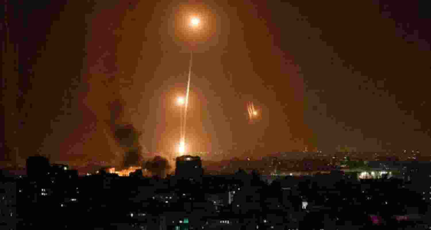 The Israeli Iron dome system in action. The Israeli Iron dome system in action.