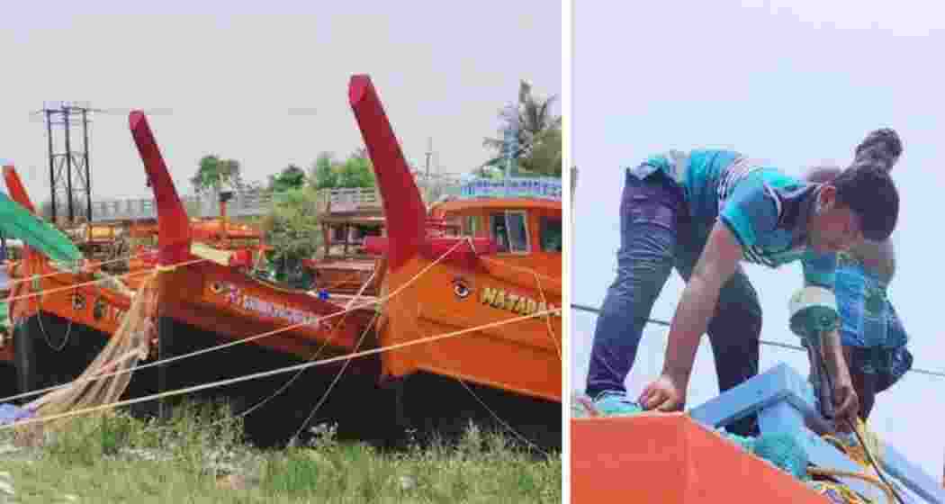 Fishermen at Kakdwip prepare their trawlers for the hilsa season as ISRO’s satellite-based transponders are installed to boost safety, communication and navigation during deep-sea expeditions.
Fishermen at Kakdwip prepare their trawlers for the hilsa season as ISRO’s satellite-based transponders are installed to boost safety, communication and navigation during deep-sea expeditions.