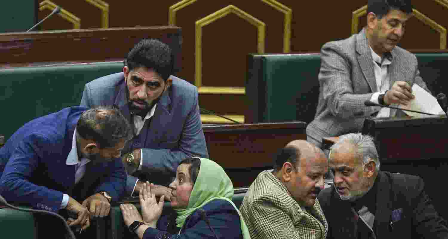 Jammu and Kashmir Deputy Chief Minister Surinder Kumar Choudhary, state Minister Sakina Itoo and others during the Budget session of the state Assembly, Tuesday. Jammu and Kashmir Deputy Chief Minister Surinder Kumar Choudhary, state Minister Sakina Itoo and others during the Budget session of the state Assembly, Tuesday.