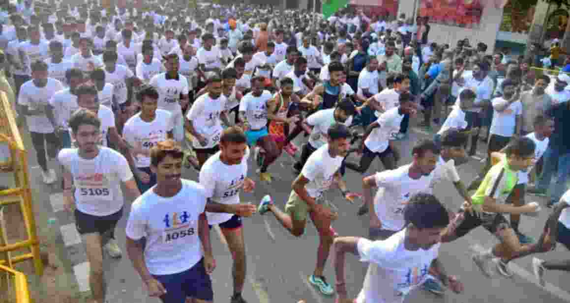 People take part in the 'NaMo Yuva Run' on Sunday. People take part in the 'NaMo Yuva Run' on Sunday.