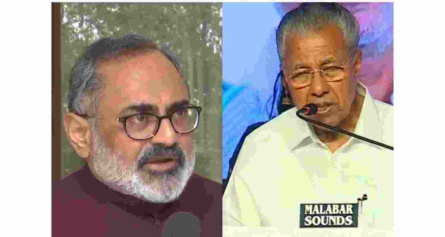 Kerala BJP chief Rajeev Chandrasekhar and CM Pinarayi Vijayan. Kerala BJP chief Rajeev Chandrasekhar and CM Pinarayi Vijayan.