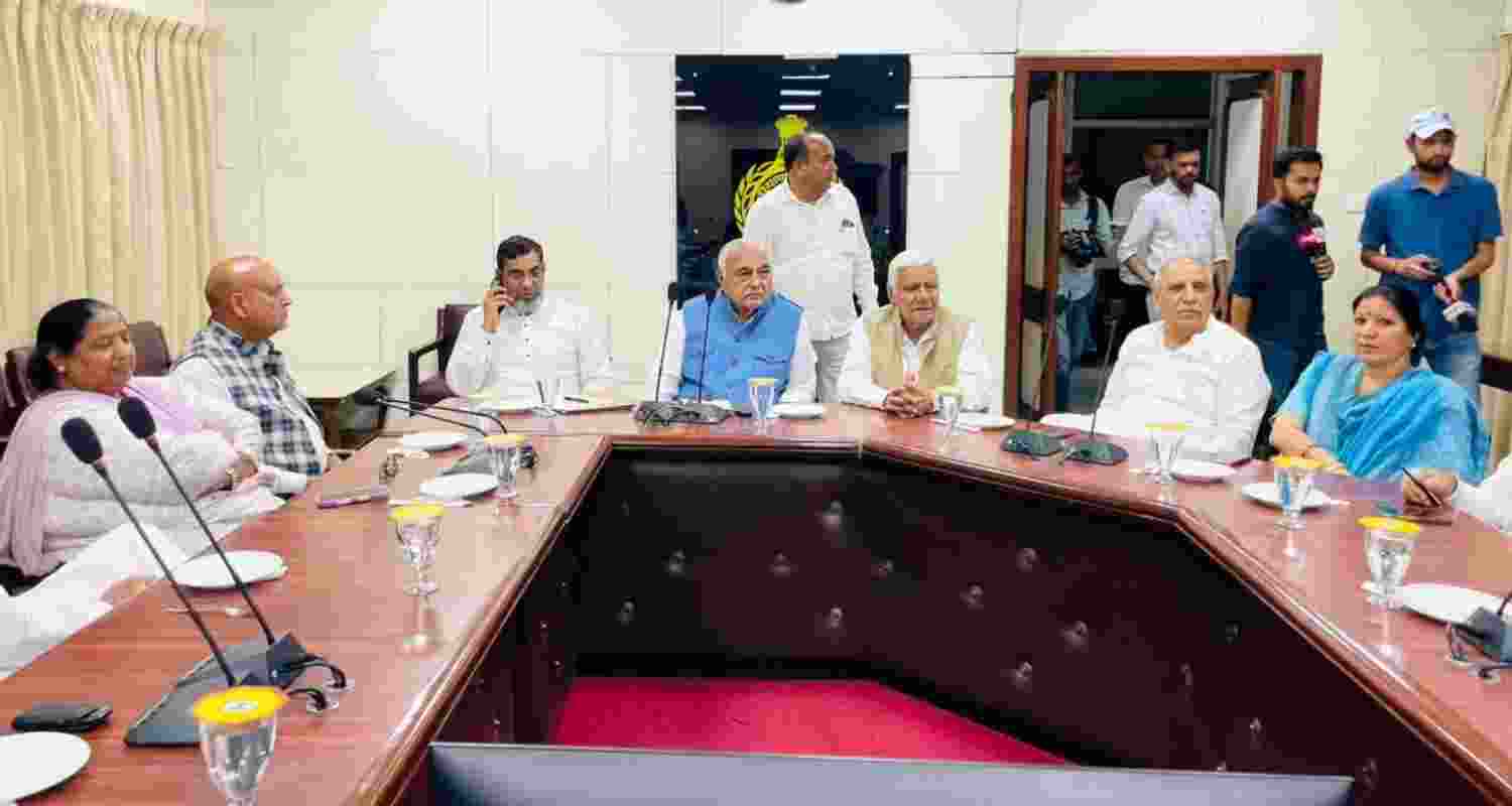 Leader of Opposition Bhupinder Singh Hooda along with other Congress leaders. Leader of Opposition Bhupinder Singh Hooda along with other Congress leaders.