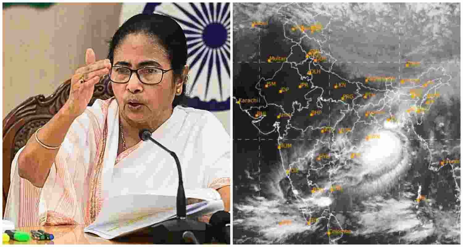 West Bengal Chief Minister Mamata Banerjee (L), Cyclone Dana nears towards the coast of West Bengal and Odisha (R). West Bengal Chief Minister Mamata Banerjee (L), Cyclone Dana nears towards the coast of West Bengal and Odisha (R).