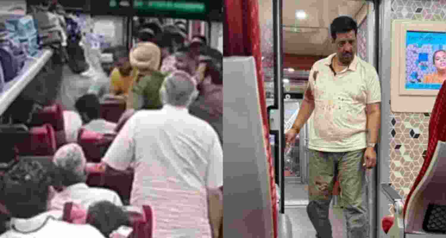 The video grab shows about half a dozen men raining punches on the passenger. The video grab shows about half a dozen men raining punches on the passenger.