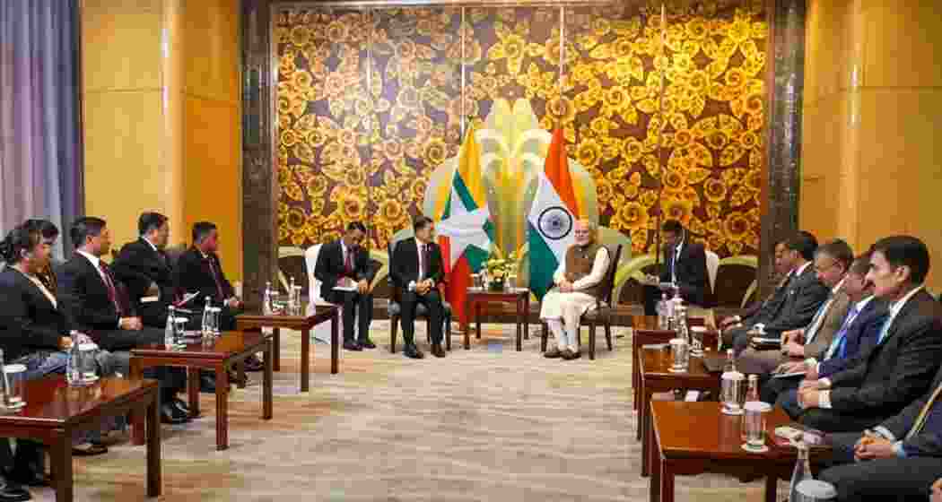 Prime Minister Narendra Modi with Myanmar Senior General Min Aung Hlaing during a meeting, on the sidelines of the SCO Summit, in Tianjin, China. Prime Minister Narendra Modi with Myanmar Senior General Min Aung Hlaing during a meeting, on the sidelines of the SCO Summit, in Tianjin, China.