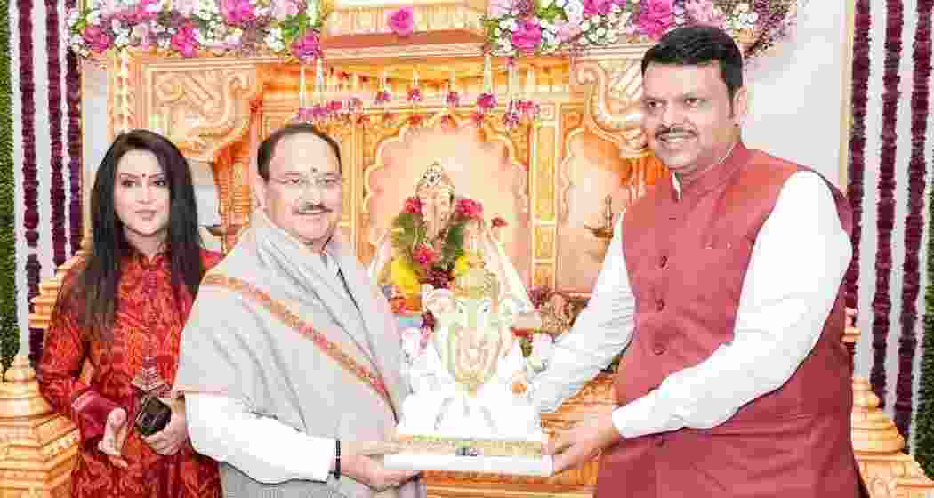 BJP President JP Nadda offers prayers at Mumbai's Lalbaugcha Raja, seeks blessings for Aatmanirbhar Bharat under PM Modi. BJP President JP Nadda offers prayers at Mumbai's Lalbaugcha Raja, seeks blessings for Aatmanirbhar Bharat under PM Modi.