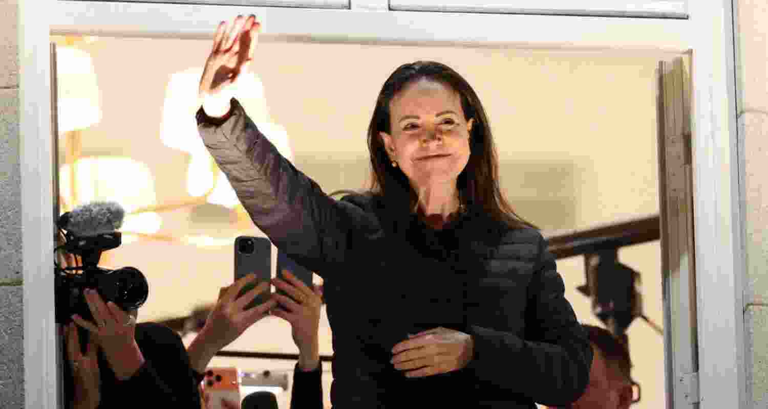 Nobel laureate and Venezuelan opposition leader Maria Corina Machado emerged from hiding to make her first public appearance in almost a year, waving to supporters from the balcony of her Oslo hotel early Thursday. Nobel laureate and Venezuelan opposition leader Maria Corina Machado emerged from hiding to make her first public appearance in almost a year, waving to supporters from the balcony of her Oslo hotel early Thursday.
