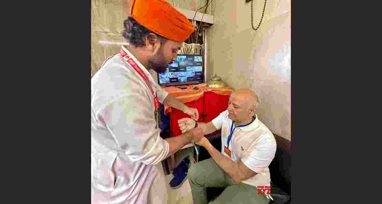 AAP leader Manish Sisodia during his visit to the Vaishno Devi Temple shrine in Katra, Reasi district. AAP leader Manish Sisodia during his visit to the Vaishno Devi Temple shrine in Katra, Reasi district.