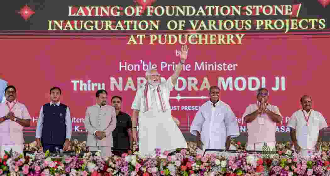 Prime Minister Narendra Modi, Puducherry Chief Minister N Rangaswamy, Lt. Governor K Kailashnathan and others during the inauguration and foundation stone laying of multiple development projects, in Puducherry. Prime Minister Narendra Modi, Puducherry Chief Minister N Rangaswamy, Lt. Governor K Kailashnathan and others during the inauguration and foundation stone laying of multiple development projects, in Puducherry.