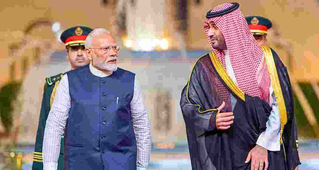 Saudi Crown Prince Mohammed bin Salman Al Saud (right) escorts Prime Minister Narendra Modi during their meeting at Al Salam Royal Palace in Jeddah on April 22, 2025. (PHOTO / SAUDI PRESS AGENCY SPA) Saudi Crown Prince Mohammed bin Salman Al Saud (right) escorts Prime Minister Narendra Modi during their meeting at Al Salam Royal Palace in Jeddah on April 22, 2025. (PHOTO / SAUDI PRESS AGENCY SPA)