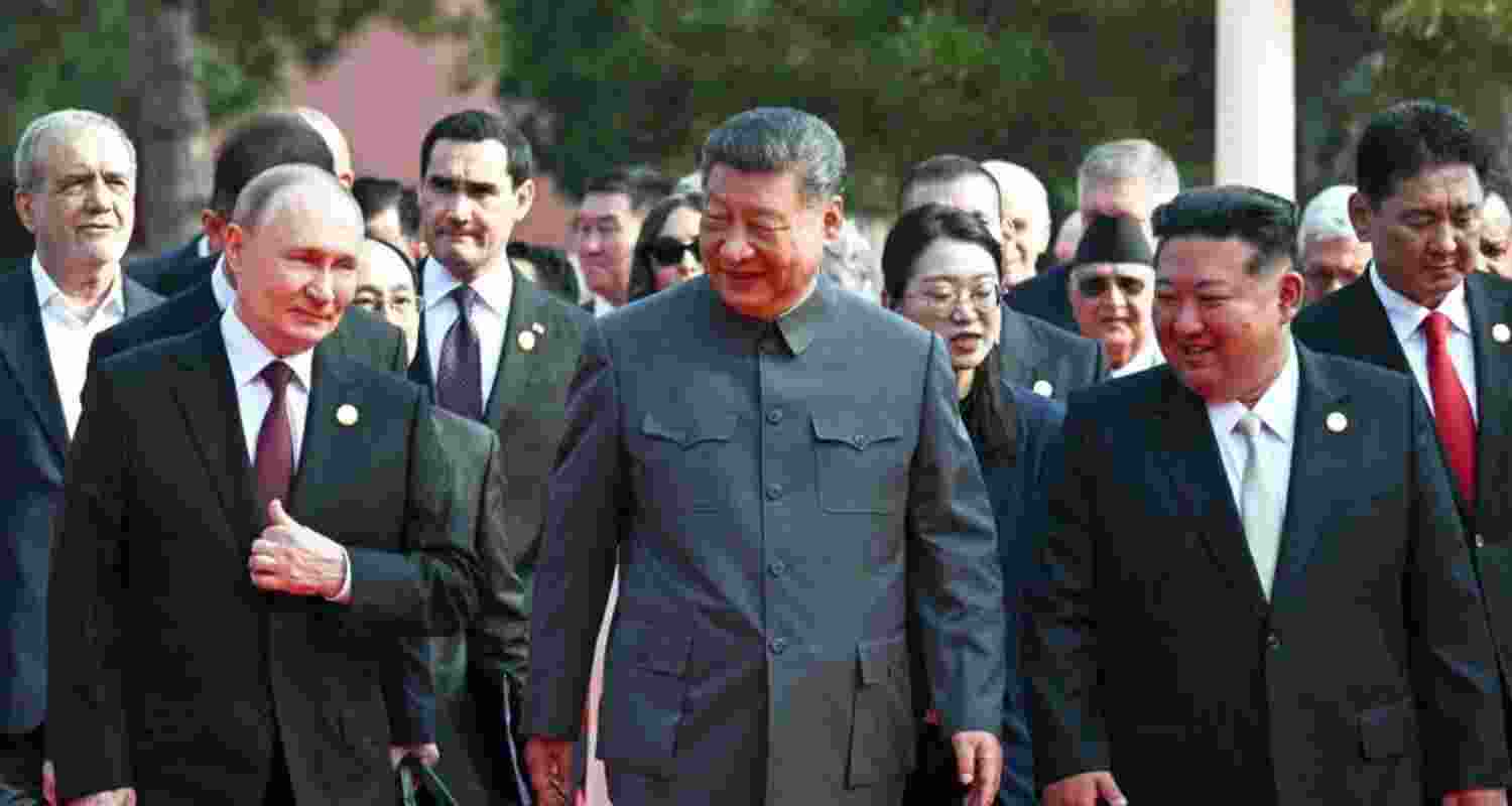 Russia's President Vladimir Putin with Chinese leader Xi Jinping and North Korea's leader Kim Jong Un before a military parade marking the 80th anniversary of the end of World War II in Beijing on September 3, 2025. Russia's President Vladimir Putin with Chinese leader Xi Jinping and North Korea's leader Kim Jong Un before a military parade marking the 80th anniversary of the end of World War II in Beijing on September 3, 2025.