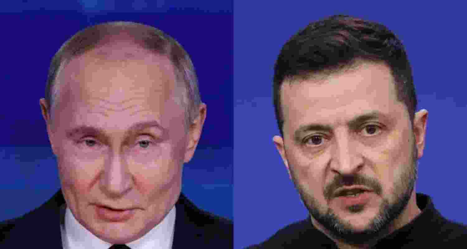 Ukrainian President Volodymyr Zelenskyy, right, proposed a 30-day unconditional ceasefire with Russia - whose President Vladimir Putin is depicted on the left - after meeting European leaders in Kyiv. Ukrainian President Volodymyr Zelenskyy, right, proposed a 30-day unconditional ceasefire with Russia - whose President Vladimir Putin is depicted on the left - after meeting European leaders in Kyiv.