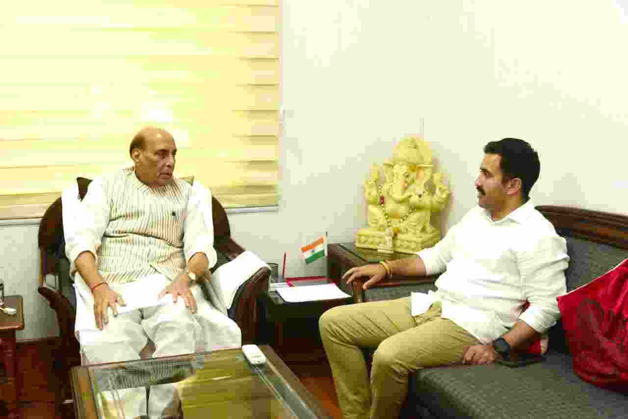 HP PWD Minister Vikramaditya Singh with Union Defense Minister Rajnath Singh in New Delhi on Monday HP PWD Minister Vikramaditya Singh with Union Defense Minister Rajnath Singh in New Delhi on Monday