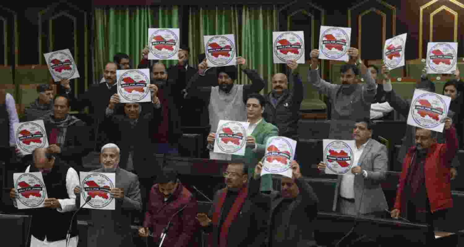 Commotion erupts in J&K Assembly as BJP MLAs enter with 'maps' Commotion erupts in J&K Assembly as BJP MLAs enter with 'maps'