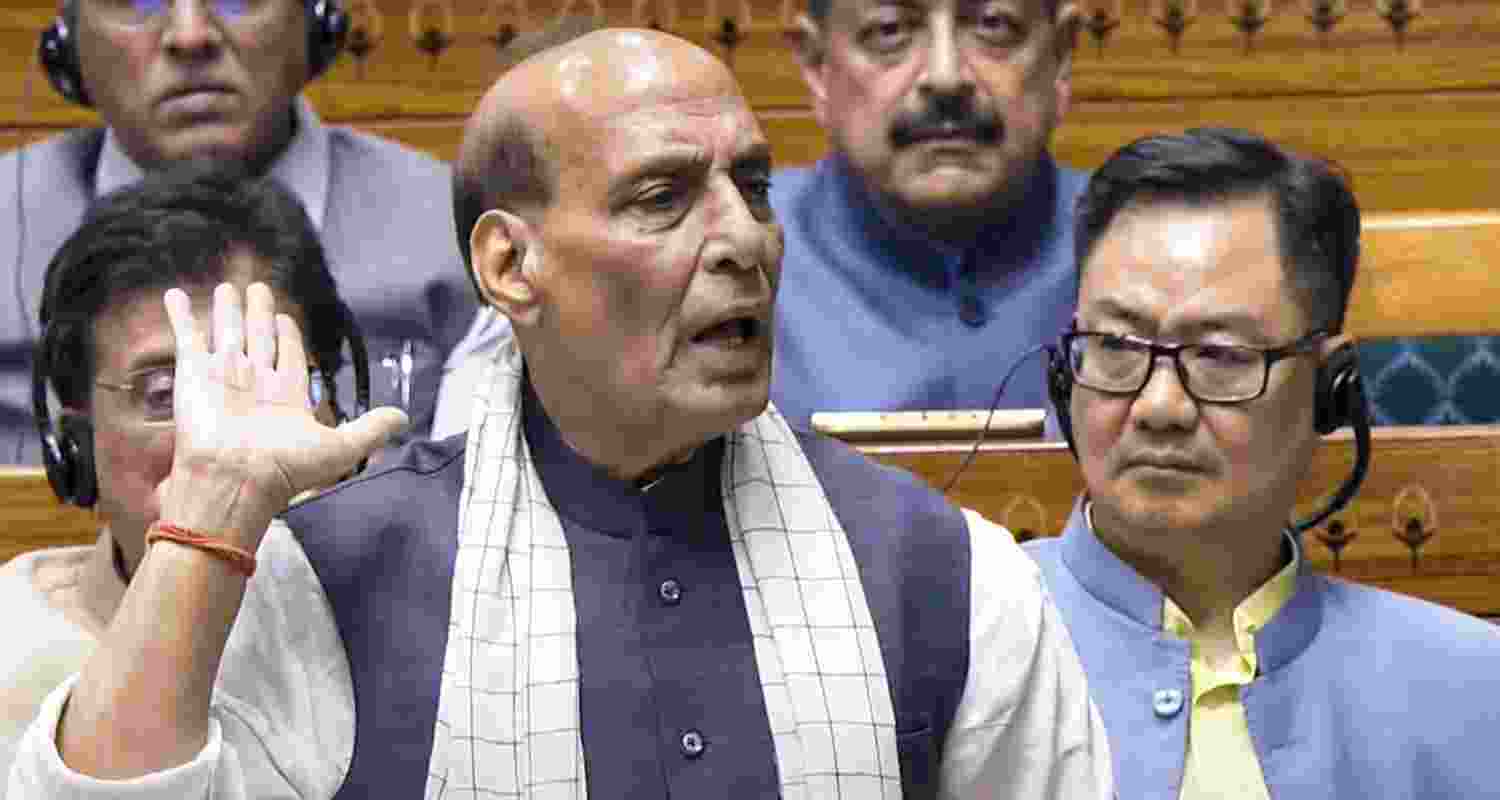 Defence Minister Rajnath Singh speaks during a debate in the Lok Sabha on the Pahalgam terror attack and Operation Sindoor, at the Monsoon session of Parliament, in New Delhi, Monday. Defence Minister Rajnath Singh speaks during a debate in the Lok Sabha on the Pahalgam terror attack and Operation Sindoor, at the Monsoon session of Parliament, in New Delhi, Monday.