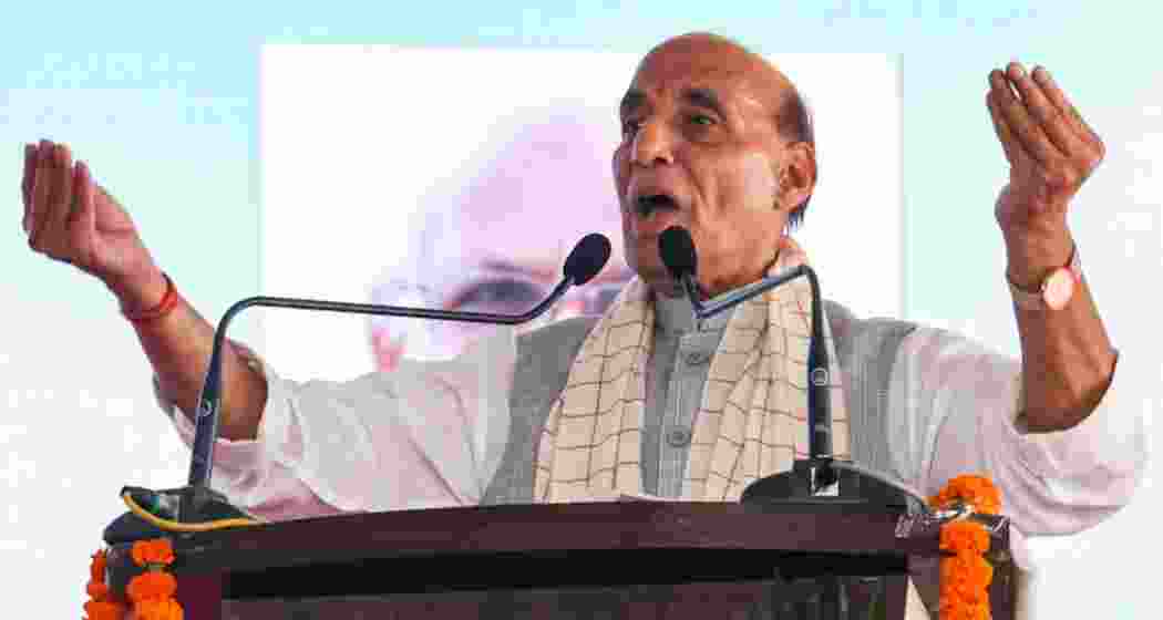 Defence Minister Rajnath Singh addresses a gathering. Defence Minister Rajnath Singh addresses a gathering.