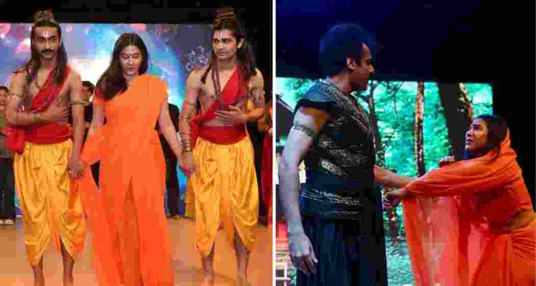 Cast of the Karachi-based Ramayana performance take a bow at the Arts Council. A still from the play’s dramatic recreation is seen on the right. Cast of the Karachi-based Ramayana performance take a bow at the Arts Council. A still from the play’s dramatic recreation is seen on the right.