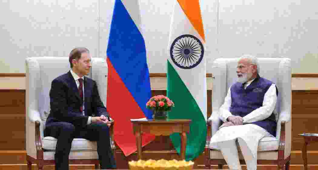 Prime Minister Narendra Modi (R) meets Russia’s Denis Manturov in New Delhi on Friday. Prime Minister Narendra Modi (R) meets Russia’s Denis Manturov in New Delhi on Friday.