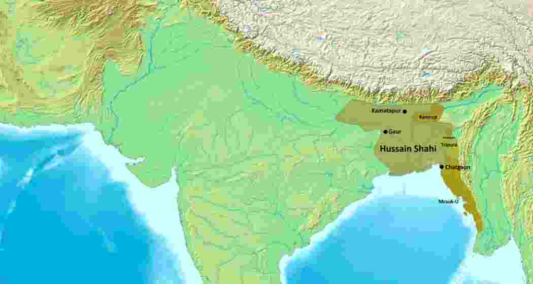 A map showing the medieval Bengal Sultanate’s territory, including parts of modern-day West Bengal, Bihar, Jharkhand, Odisha, Tripura, Assam, and other northeastern states of India. A map showing the medieval Bengal Sultanate’s territory, including parts of modern-day West Bengal, Bihar, Jharkhand, Odisha, Tripura, Assam, and other northeastern states of India.