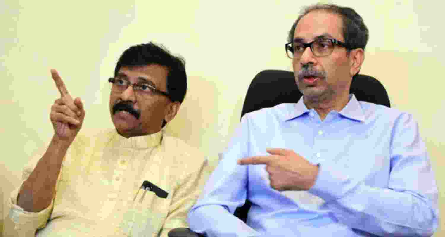 Shiv Sena (UBT) leaders Sanjay Raut (left) with Uddhav Thackeray. Shiv Sena (UBT) leaders Sanjay Raut (left) with Uddhav Thackeray.