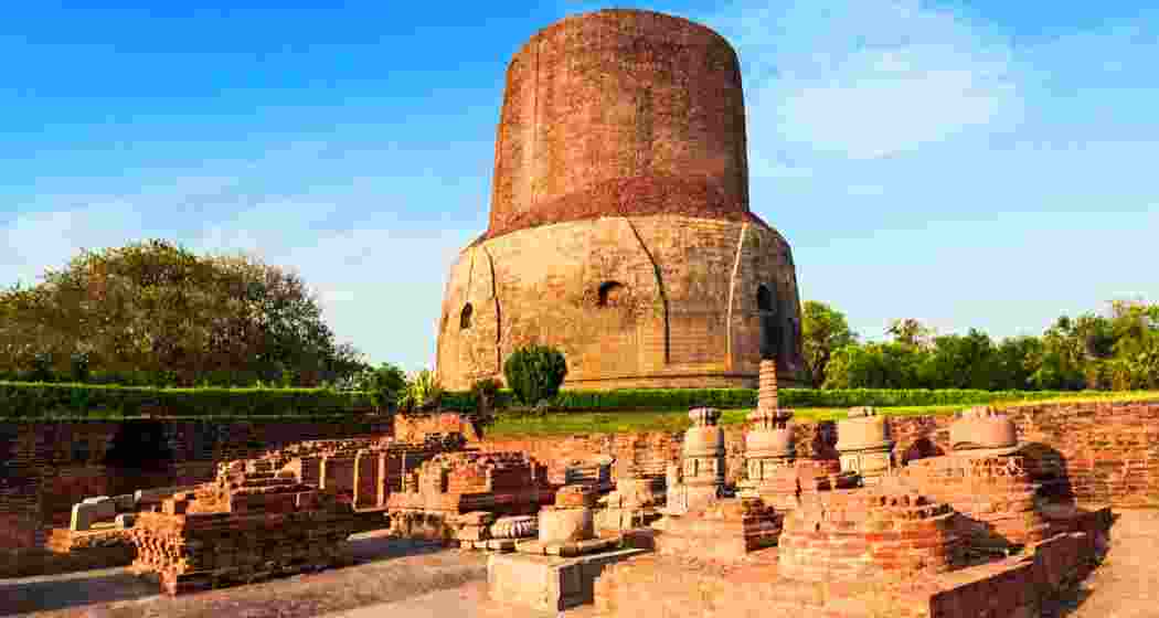 The Dhamek Stupa in Sarnath, Uttar Pradesh. The Dhamek Stupa in Sarnath, Uttar Pradesh.