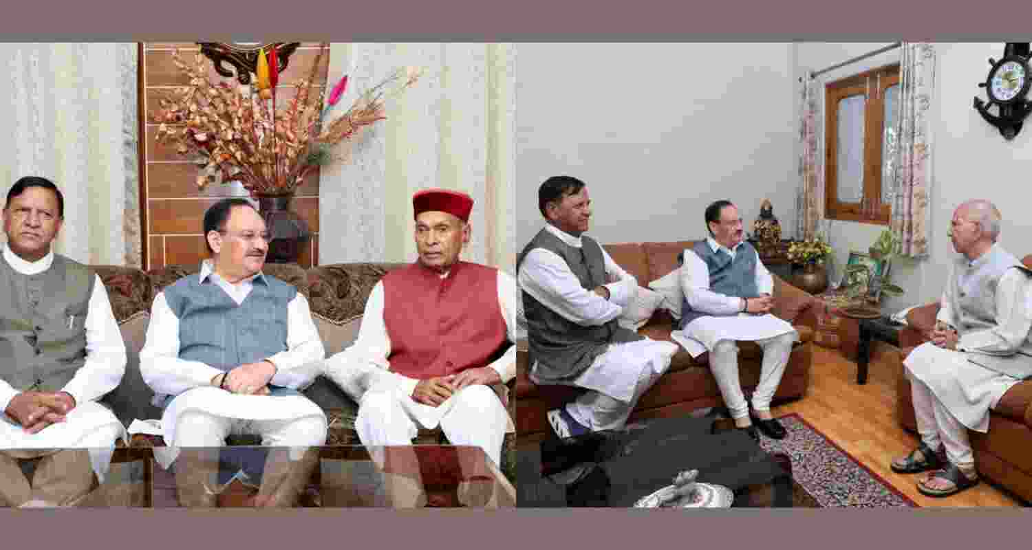 Union Health and Family Welfare Minister and BJP National President, Jagat Prakash Nadda, met former Himachal Pradesh Chief Minister Prem Kumar Dhumal and former Union Minister Shanta Kumar in Himachal. Union Health and Family Welfare Minister and BJP National President, Jagat Prakash Nadda, met former Himachal Pradesh Chief Minister Prem Kumar Dhumal and former Union Minister Shanta Kumar in Himachal.
