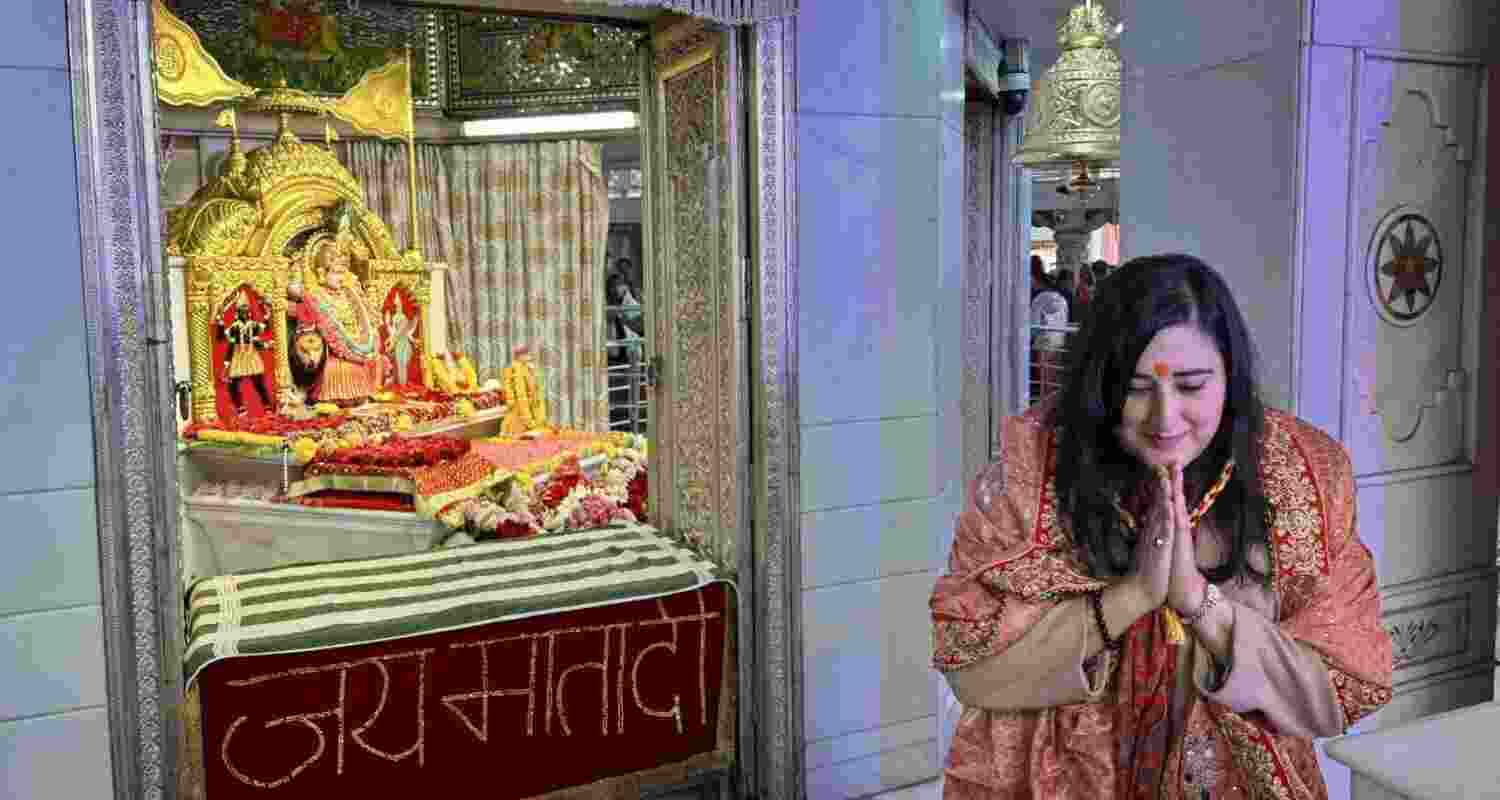 BJP MP Bansuri Swaraj prays for double engine govt in Delhi. BJP MP Bansuri Swaraj prays for double engine govt in Delhi.