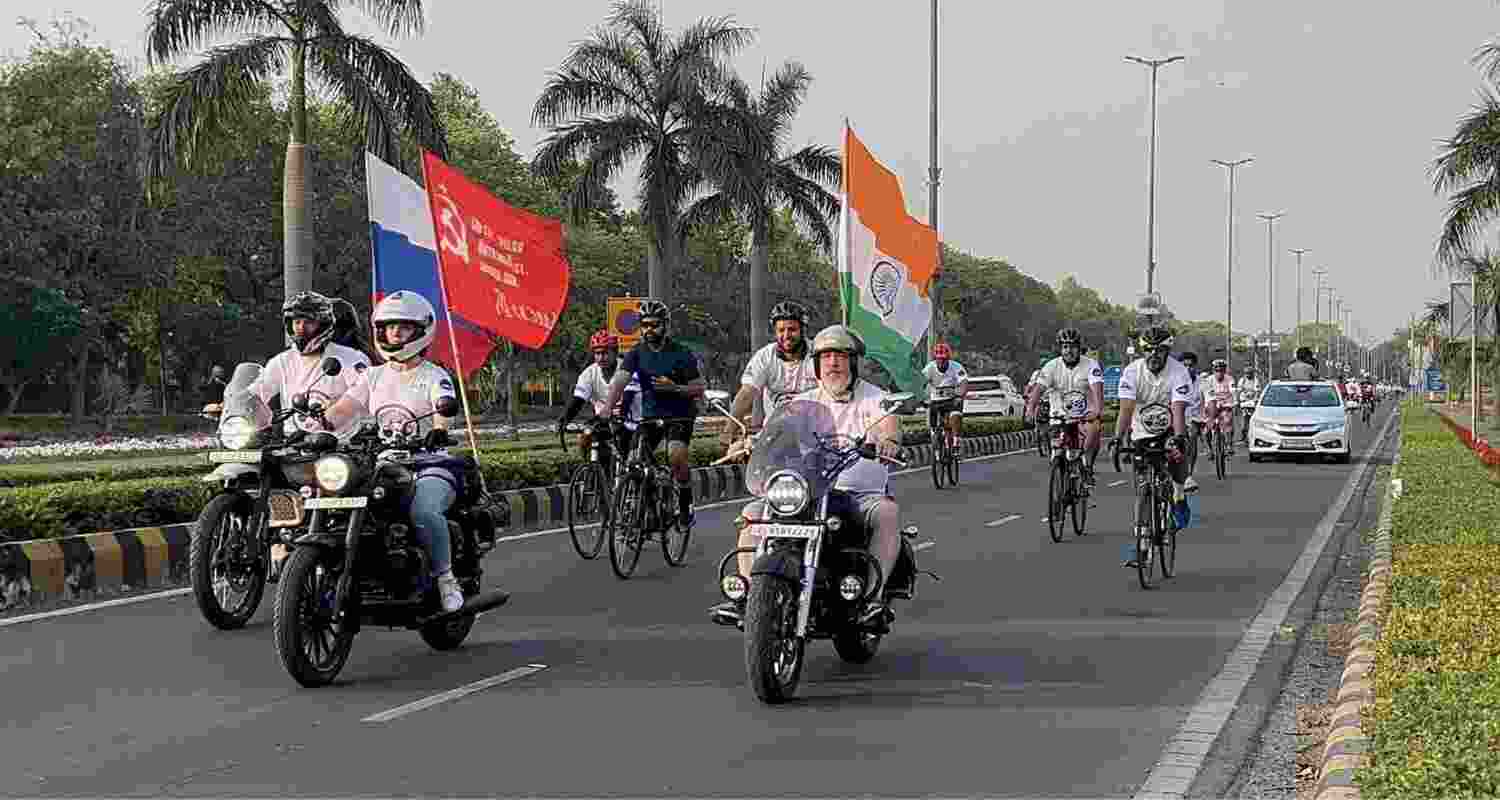 Cycle rally held in Delhi for India-Russia ties. Cycle rally held in Delhi for India-Russia ties.