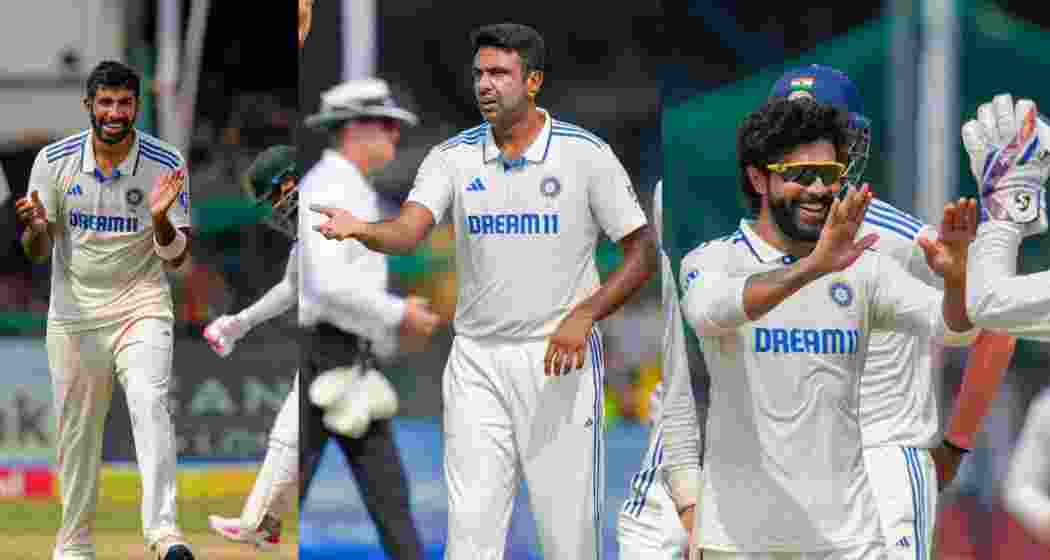 (L-R) Jasprit Bumrah, Ravichandran Ashwin, and Ravindra Jadeja. (L-R) Jasprit Bumrah, Ravichandran Ashwin, and Ravindra Jadeja.