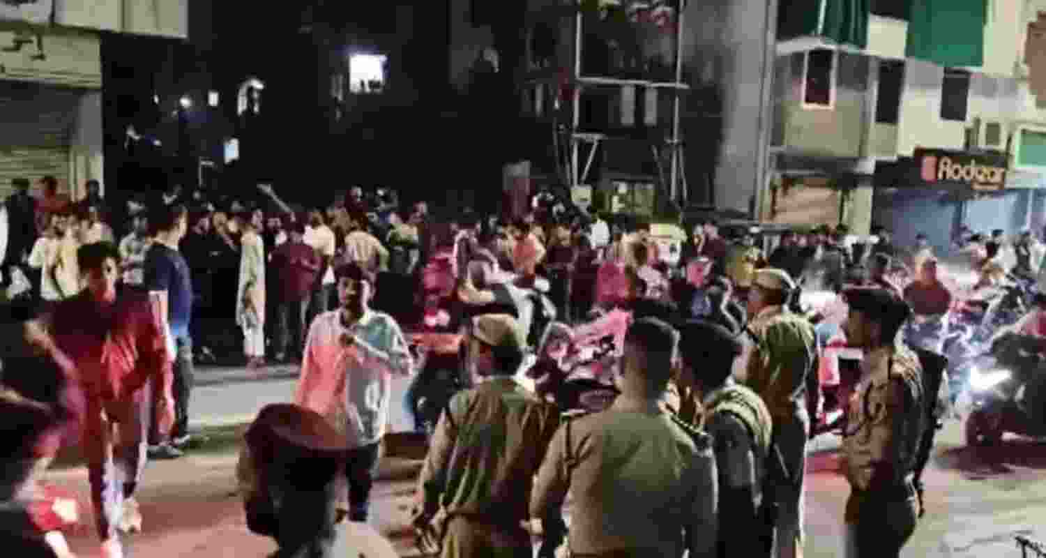 According to a police statement, the disturbance began after the social media post caused a crowd to gather at the police station to make a complaint. According to a police statement, the disturbance began after the social media post caused a crowd to gather at the police station to make a complaint.