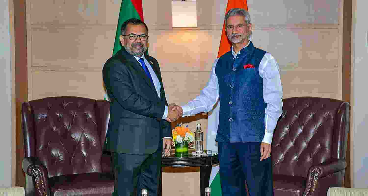 External Affairs Minister S Jaishankar with Maldives Foreign Minister Moosa Zameer at a meeting, in New Delhi on Thursday. External Affairs Minister S Jaishankar with Maldives Foreign Minister Moosa Zameer at a meeting, in New Delhi on Thursday.